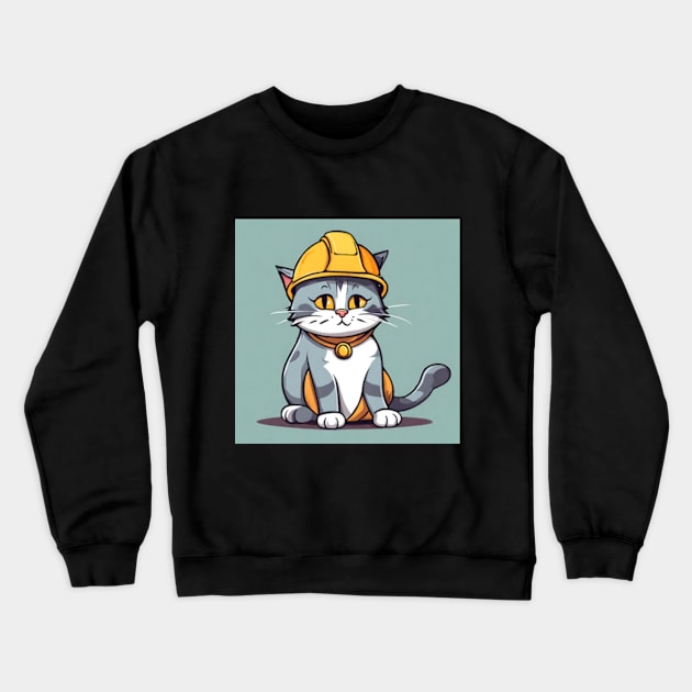 adorable cat with hard hat Crewneck Sweatshirt by cloudviewv2